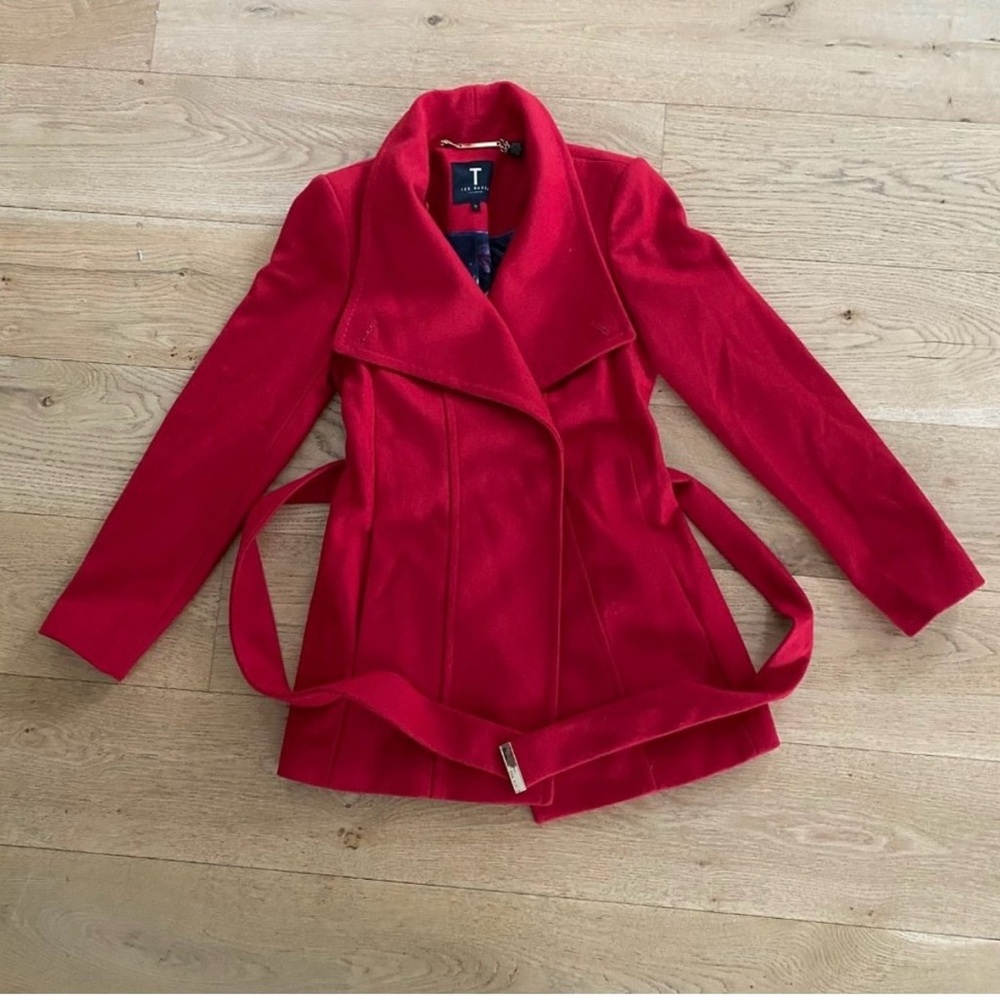 Ted Baker Rosess Wool Wrap Short Coat in Red